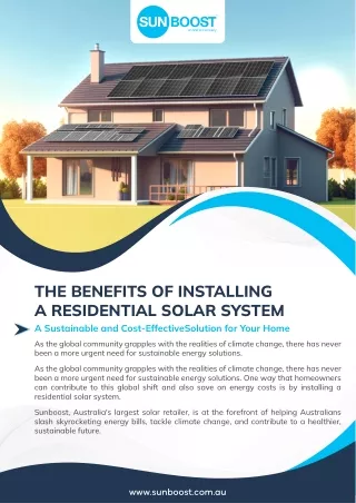 The Benefits of Installing a Residential Solar System