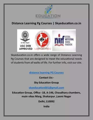 Distance Learning Pg Courses