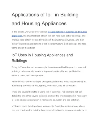 Applications of IoT in Building and Housing Appliances