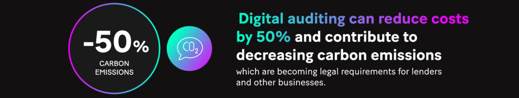 Infographic: Digital auditing can reduce costs by 50% and contribute to decreasing carbon emissions, which are becoming legal requirements for lenders and other businesses.