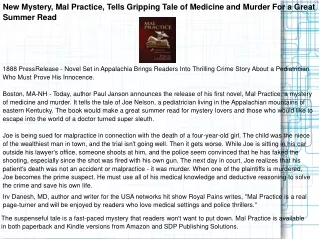 New Mystery, Mal Practice, Tells Gripping Tale of Medicine a